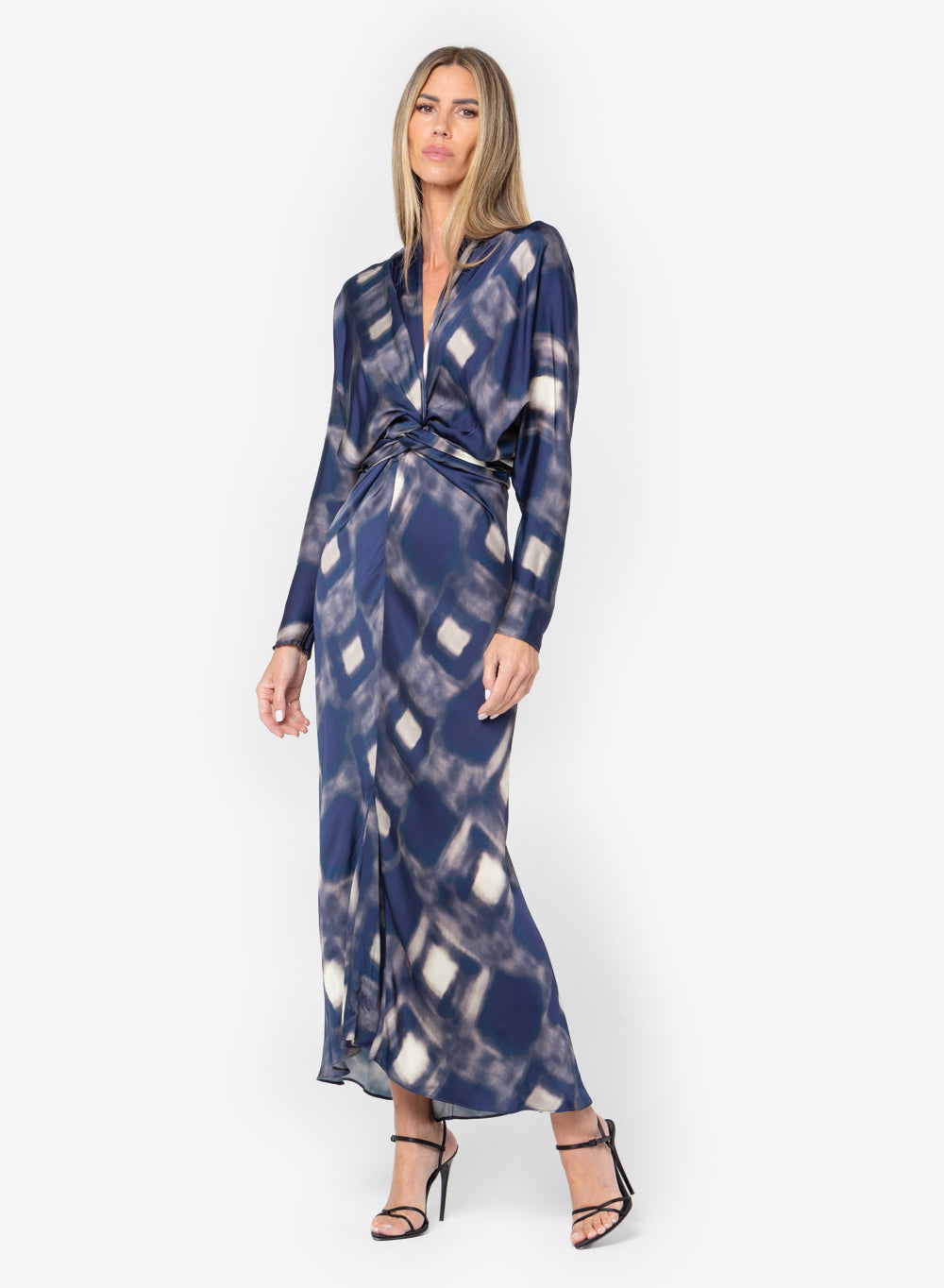 Celine Indigo Cream Print Twist Midi Dress by JBQ Celine Indigo Cream Print Twist Midi Dress by JBQ