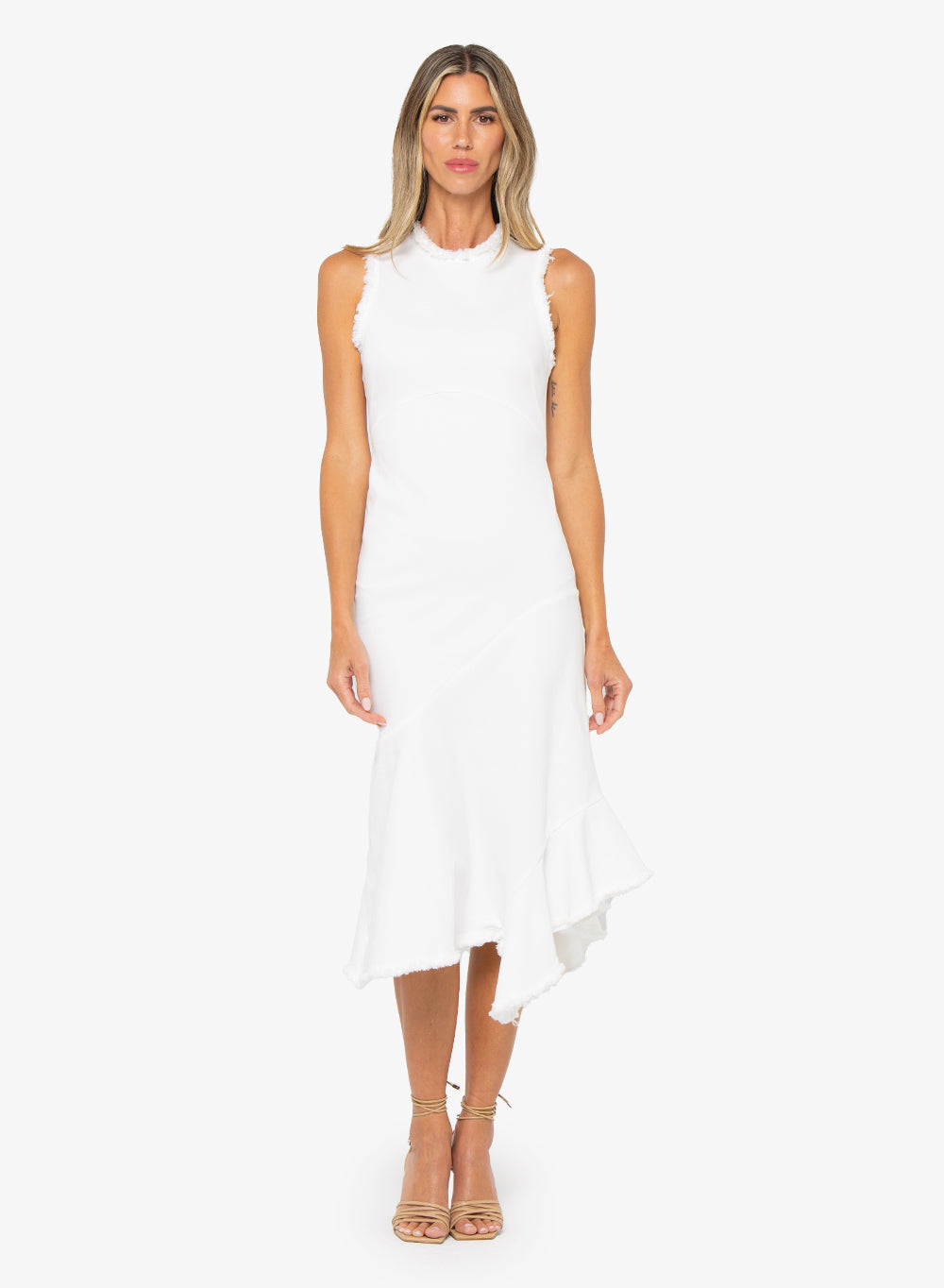 Off White Cotton Asymmetric Peplum Clara Dress by JBQ Off White Cotton Asymmetric Peplum Clara Dress by JBQ