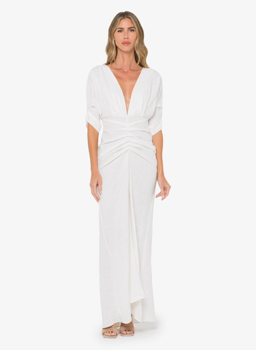 ecru linen dress ROVE Midi Dress - Back Ties