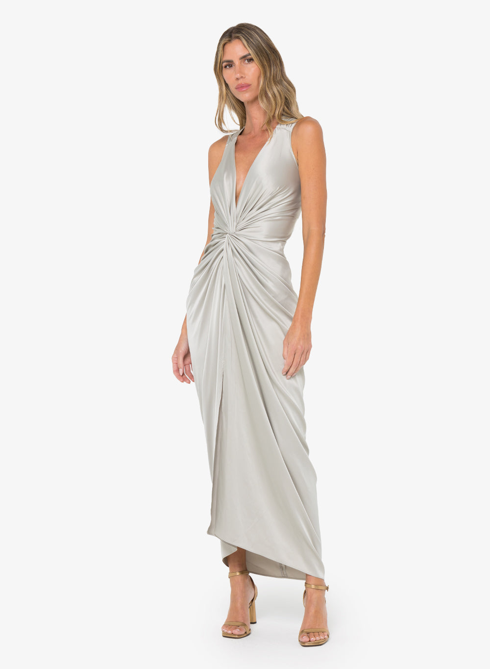 silver plunge dress Strappy Plunge Front Low Back Maxi Dress In Silver Sequin | EGO US