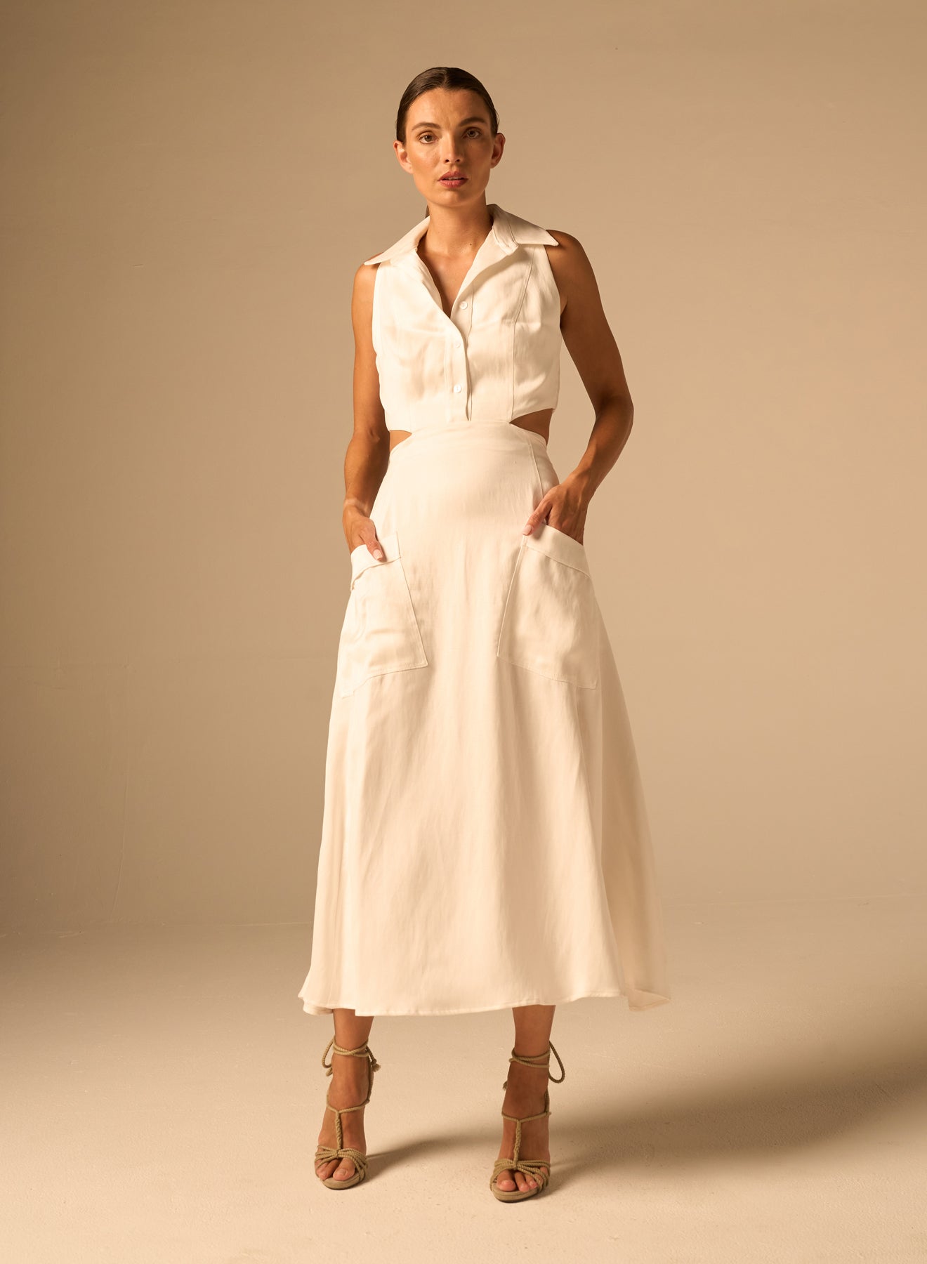Fiona Dress – Lyocell Linen Cotton Midi Dress by JBQ L / Ecru