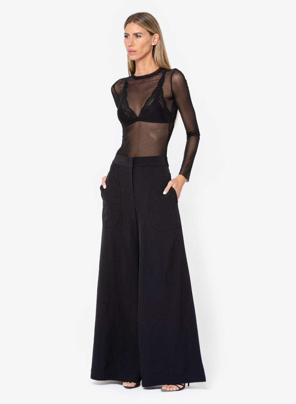 Julian Sheer Mesh Long Sleeve Fitted Top by JBQ