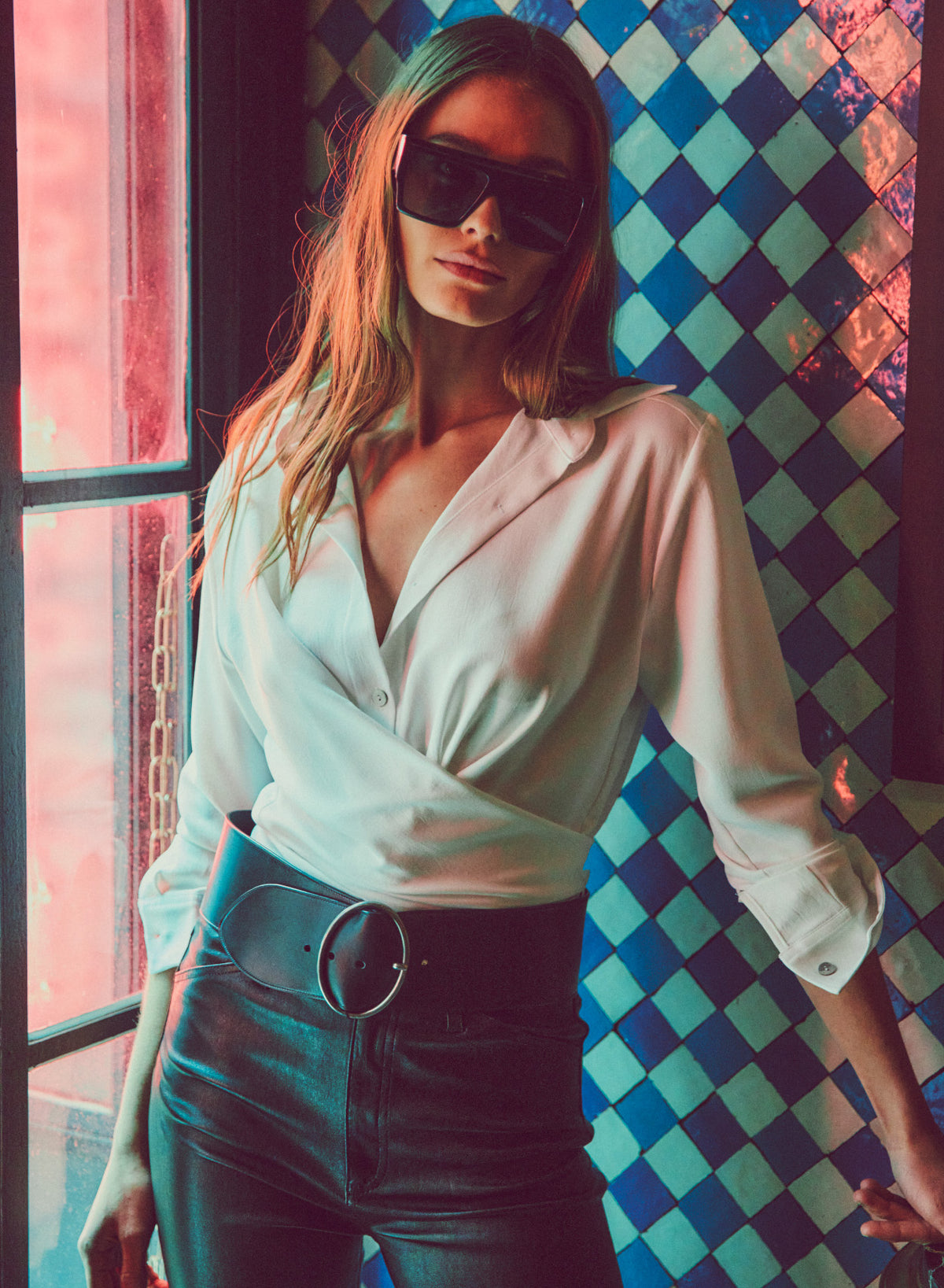 Robyn Cotton Wrap Button-Down Top in Snow by JBQ